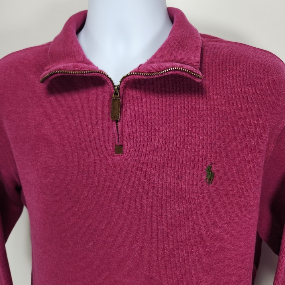 Polo Ralph Lauren Sweater Mens L Magenta Quarter Zip Mock Neck Cotton Pullover